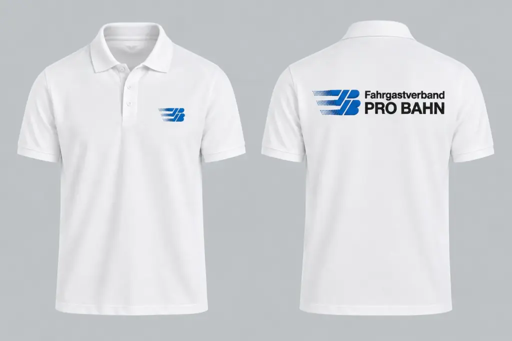 Weißes PRO-BAHN-Poloshirt in Vorder- und Rückansicht